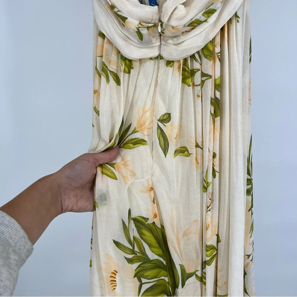 Farm Rio Cream Floral Boho V Neck Tie Back Adjustable Halter Maxi Dress Gown M - Picture 11 of 12